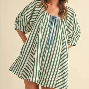 Bop Around Green/White Striped Romper